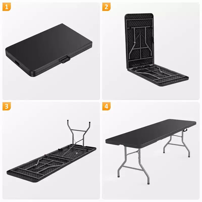 Tavolo Pieghevole Portatile 8 Piedi in Plastica HDPE per Interni ed Esterni Pieghevole a Metà Nero Posti a Sedere da 10 a 12
